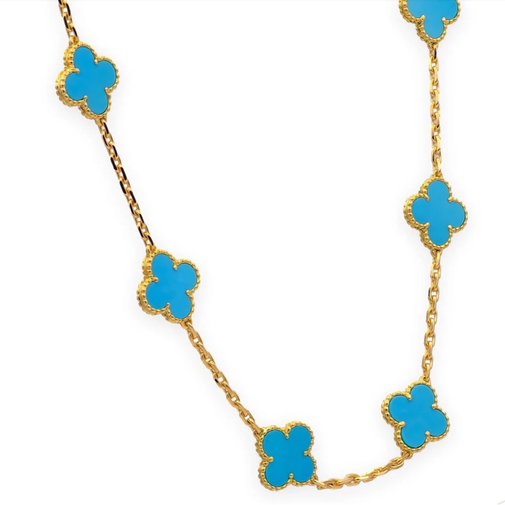 Gold and Blue Clover Necklace
